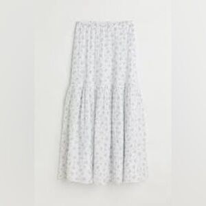 H&M White Tiered Floral Maxi Flare Cotton Lined Skirt, Small